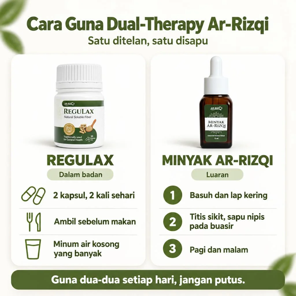 Cara guna Regulax dan Minyak Ar-Rizqi